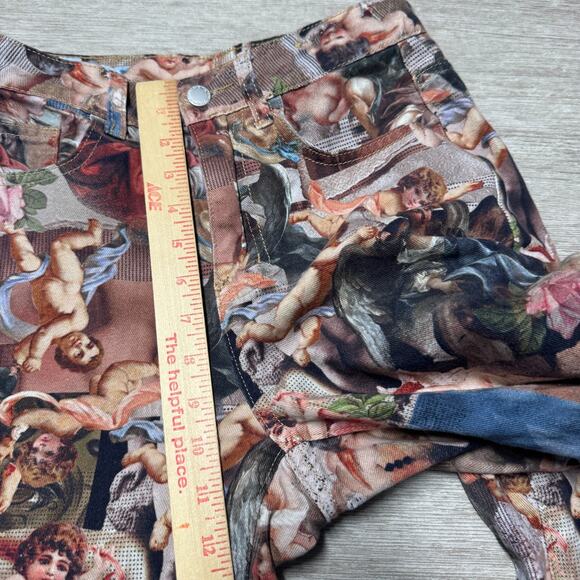 SHEIN Renaissance Cherub Print Straight Leg Pants Size 26 Angel Baroque Art Y2K - Picture 9 of 10
